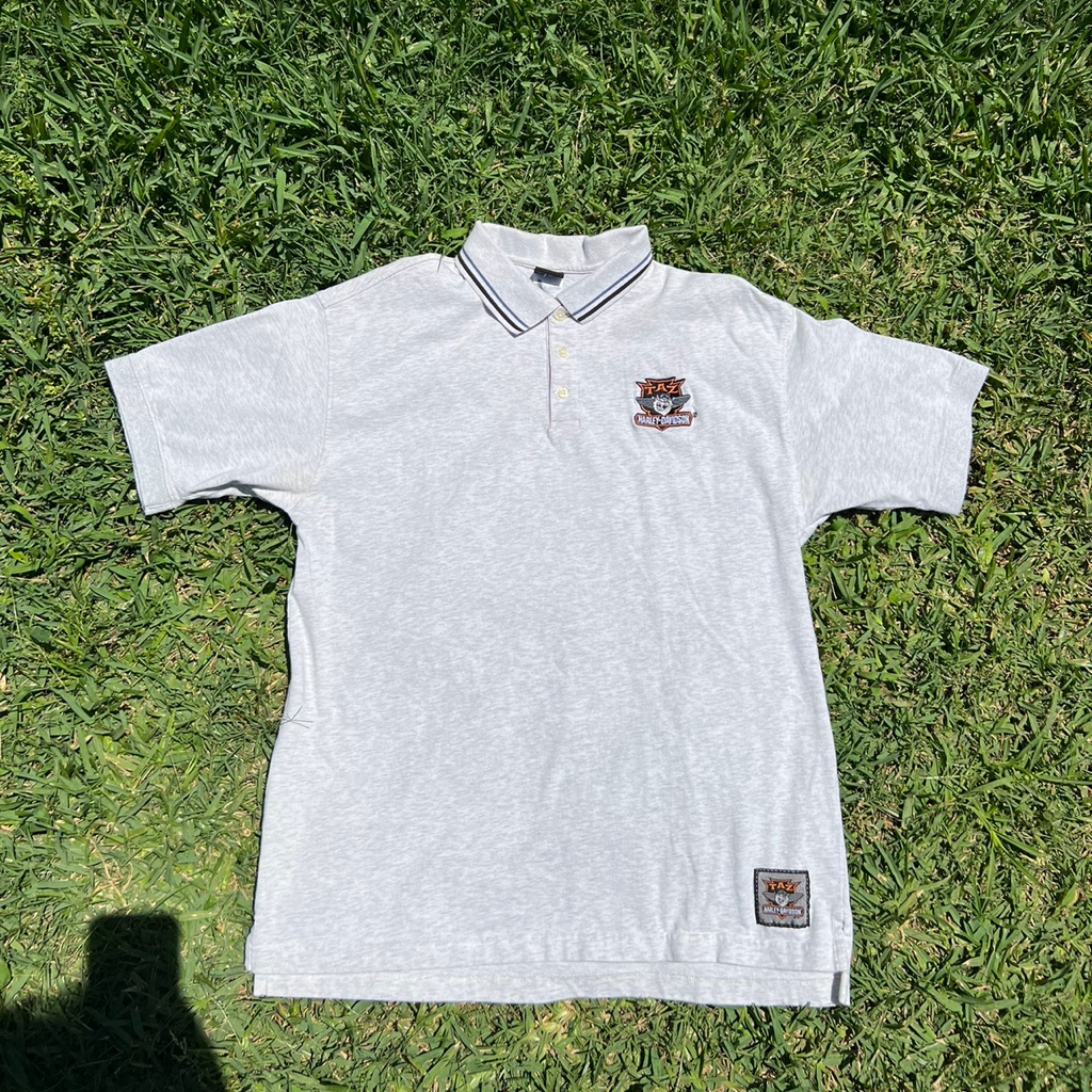 Vtg Harley Davidson Men's Polo Shirt Motorcycles Taz Warner Bros Beige Size L